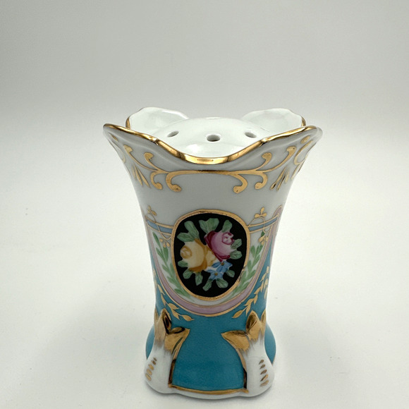 Antique Limoges France Hat Pin Holder 9-Hole Porcelain Floral Gold Trim EUC main image 6